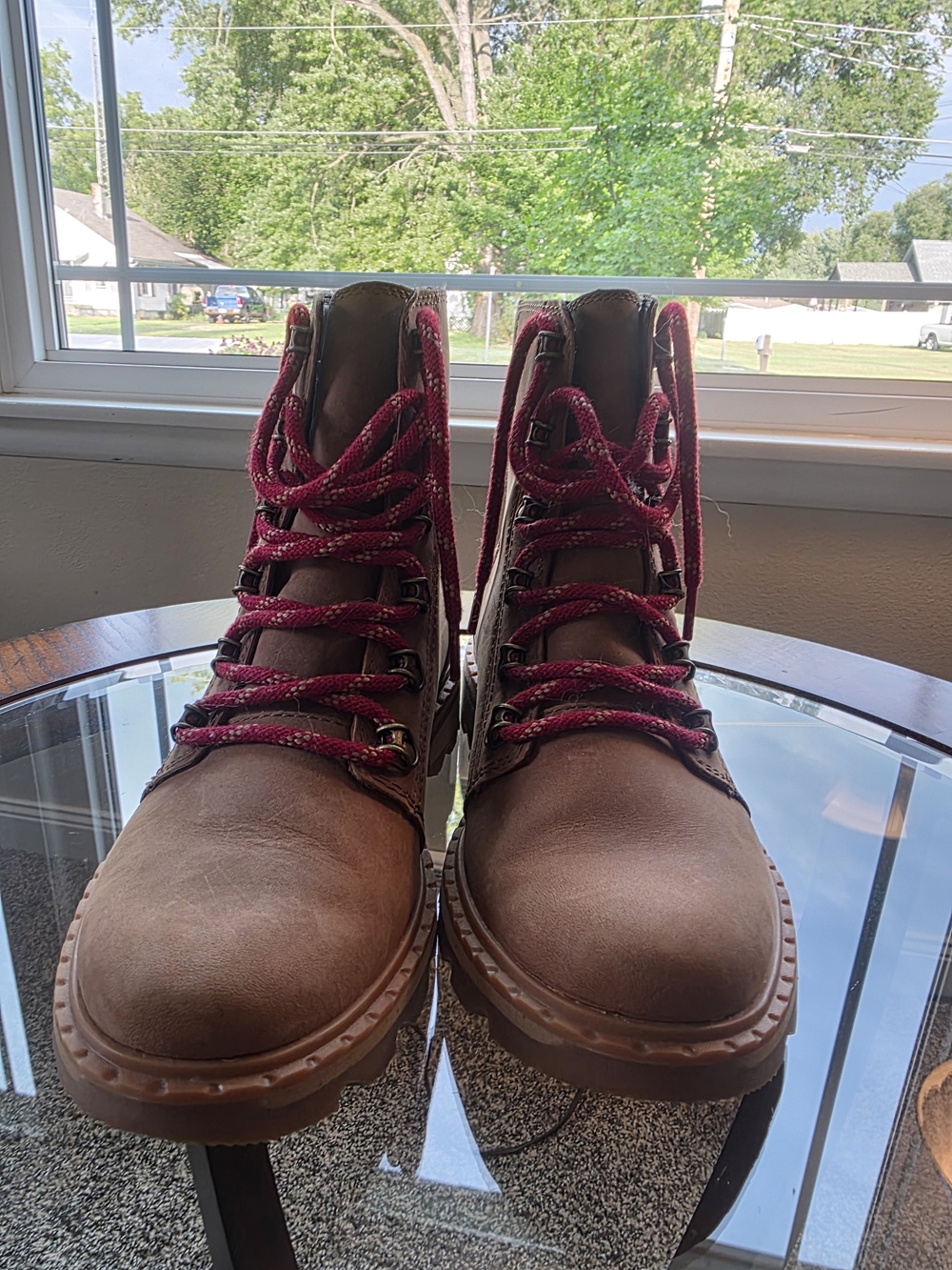Sorel Brown Lace-Up Boots with Burgundy Laces